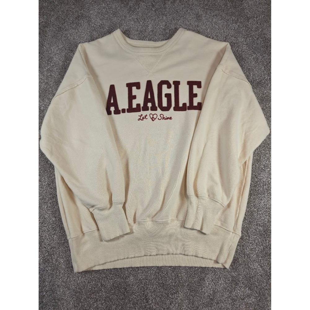 American Eagle A. EAGLE Let Love Shine Crewneck Sweatshirt Cream Burgundy Small